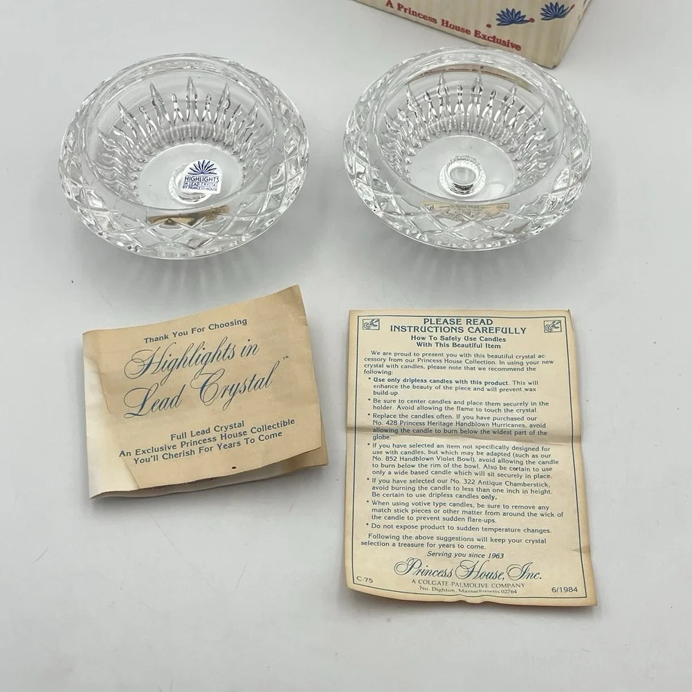 Vintage 1984 Princess House Highlights Lead Crystal‎ Candle Holders Set Of 2 Box